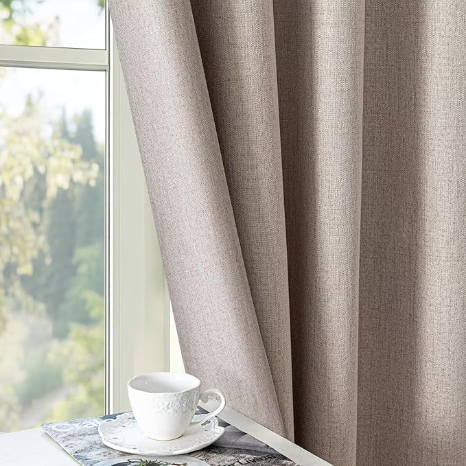 Blackout Curtains 108 Inches Long 2 Panels Set, 100% Black Out Textured Thermal Curtains, Grommet Privacy Light Blocking Drapes for Living Room Bedroom Luxury Decor(52W × 108L inch, Beige)