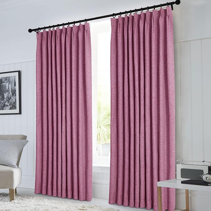 Macochico 52”Wx96”L 100% Blackout Curtains for Bedroom Living Room Nursery Lilac Pinch Pleated Linen Curtains Farmhouse Burlap Drapes Thermal Window Panels with Hooks and Tieback 1 Panel