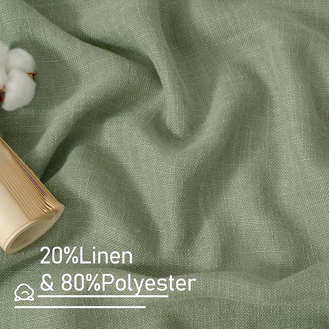 LAMIT Linen Blended Curtains 63 Inches Long, Soft Thick Linen Textured Light Filtering Drapes Bronze Gromment Small Window Drapes for Bedroom/Kitchen/Basement, 2 Panels, 34 x 63 Inch, Sage Green