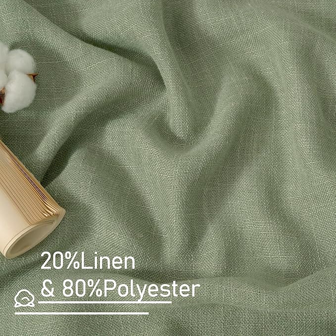 LAMIT Sage Green Linen Curtains 45 inches Length for Basement, Soft Thick Semi Sheer Light Filtering Bronze Grommet Window Treatments Decorative Drapes for Kitchen, 2 Panels Set, 34 x 45 Inch