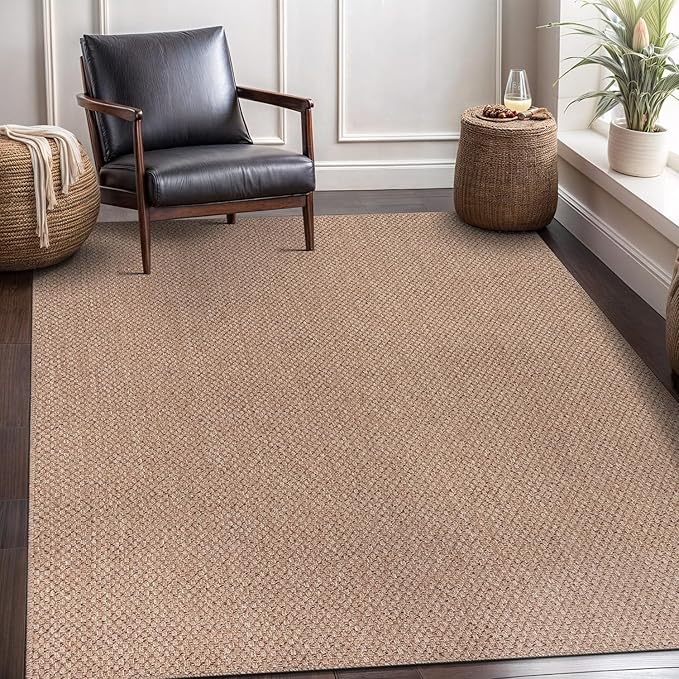 CAMILSON Easy Jute Rug 5x7, Indoor Outdoor Natural Color Farmhouse Area Rugs for Living Room Patio and Kitchen Rug, Solid Boho Woven Design, Easy-Cleaning, Washable Outside Carpet Alfombras (5 x 7)