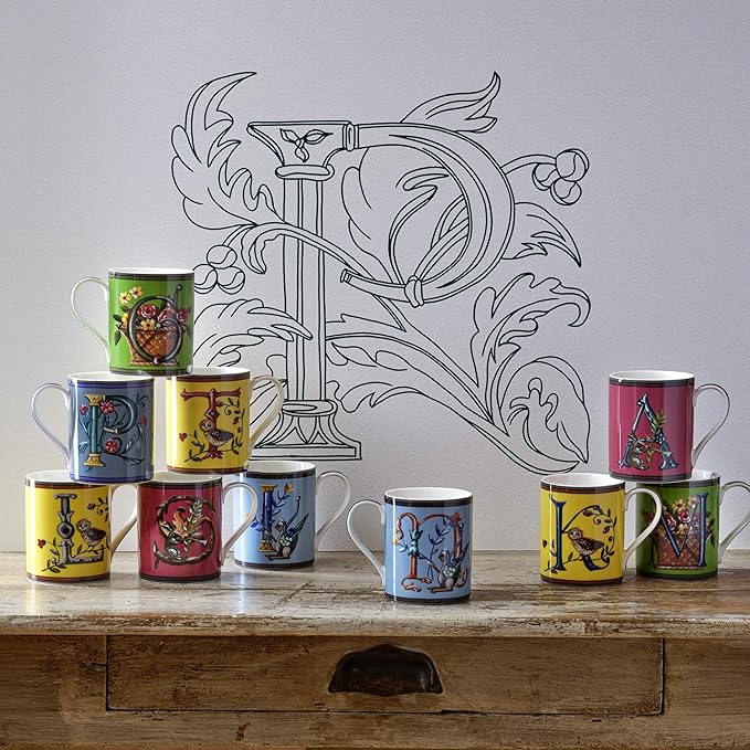 Spode Kit Kemp 12oz Mug, S Initial - Fine China Coffee Cup with Floral Alphabet Design, Custom Letter Mug for Unique Gift Giving - Personalized Kitchen Drinkware, Dishwasher Safe & Stylish