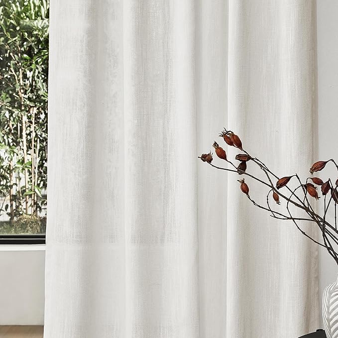 MYSKY HOME French Door Curtains for Closet Doorways, Window White Cotton Sheer Drapes Light Filtering Cute Curtain Panels Elegant Look for Classroom/Guestroom, 50" x 72", Natural, 2 PCs