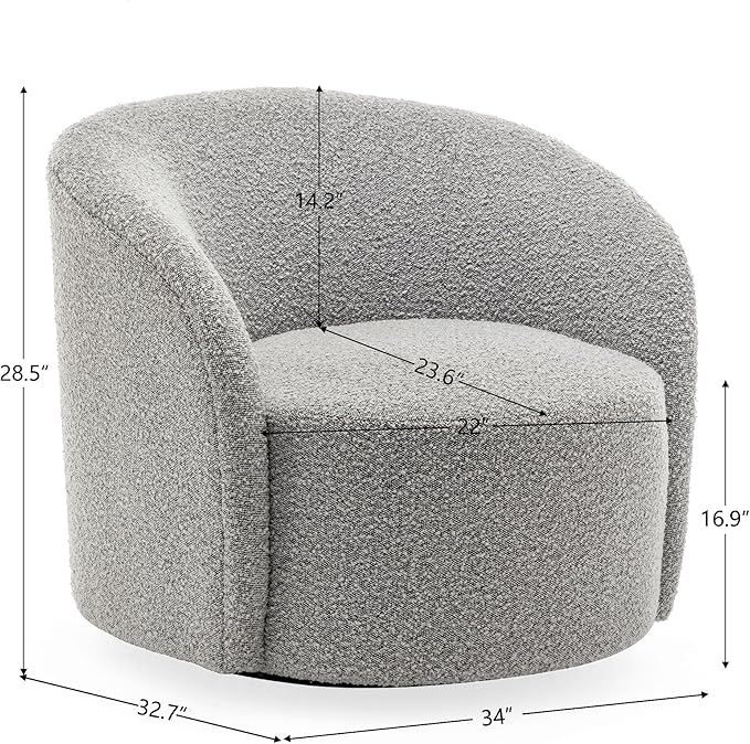 KINWELL Sherpa Swivel Barrel Chair & Round Ball Pillow Set - 34" Wide Modern Boucle Accent Chair with 9” Matching Nordic Decorative Throw Pillow for Living Room and Bedroom(Black White)