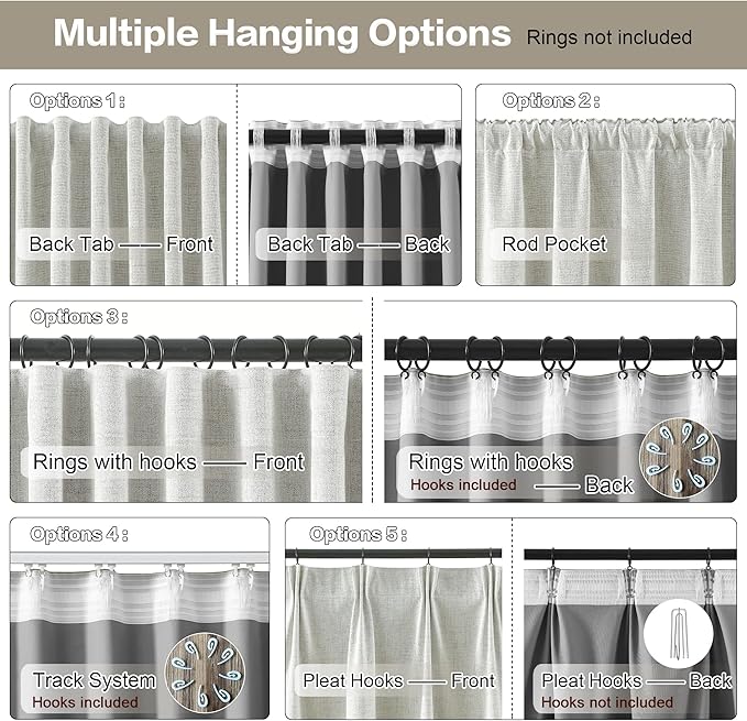 RAIN CITY 2 PCs Extra Wide Linen Blackout Curtains 108 Inches Long,Back Tab Pleaetd Drapes with Hooks Track System Curtain Panels for Large Windows Patio Sliding Door Living Room 70 x 108