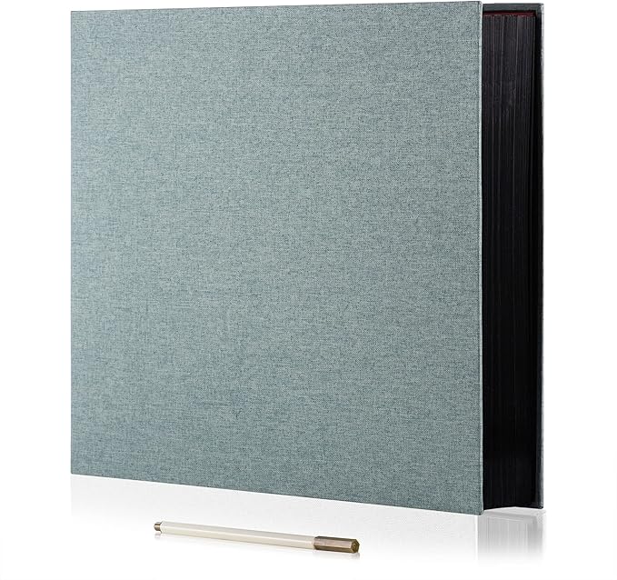 Photo Album Self Adhesive Scrapbook 3x5 4x6 5x7 6x8 Magnetic Album DIY Scrap Book 11x10.6 Inch 40 Black Sticky Pages Linen Cover DIY Photo Album(Green)