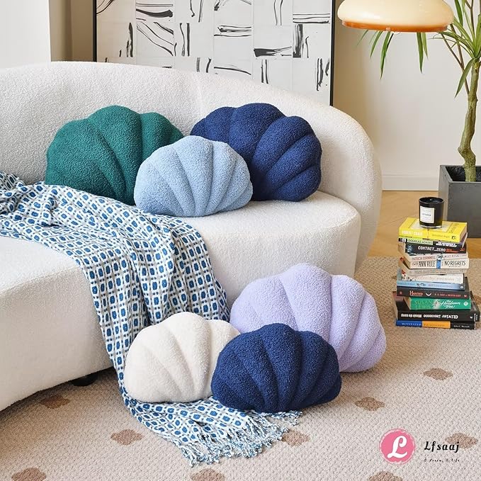 Emerald Green Seashell Throw Pillows, Shell Shaped Throw Pillows, 13 Inch Soft Home Decorative Pillow Plush Cushion for Bed Couch Living Sofa Room Decor Accent Throw Pillow