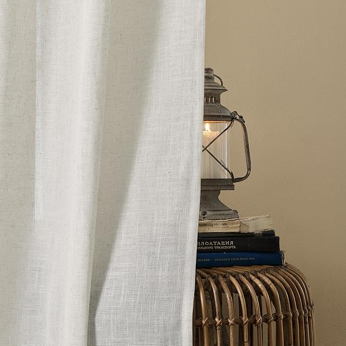 Joydeco Light Filtering Curtains 90 Inch Length for Bedroom, Linen Curtains 90 Inch Length 2 Panels Set for Living Room，White Semi Sheer Drapes 90 Inches Long with Rod Pockets