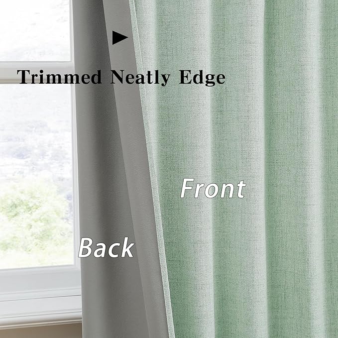 RAIN CITY Light Green Linen Blackout Curtains 84 Inch Long for Living Room,2 Panels Pinch Pleated Drape with Hooks Back Tab Boho Decor, Textured Full Black Out Curtains for Bedroom 50 x 84