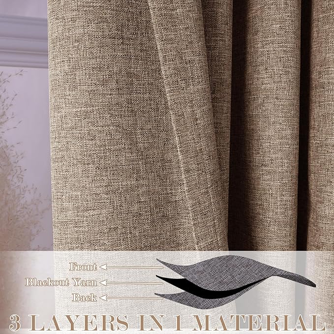 Full Blackout Privacy Curtains, 240 Inch Extra Wide Linen Blend Drapes, Pinch Pleat Window Drapery for Room Divider Storage/Space Room Separation, 1 Panel, W 240" x L 102", Taupe