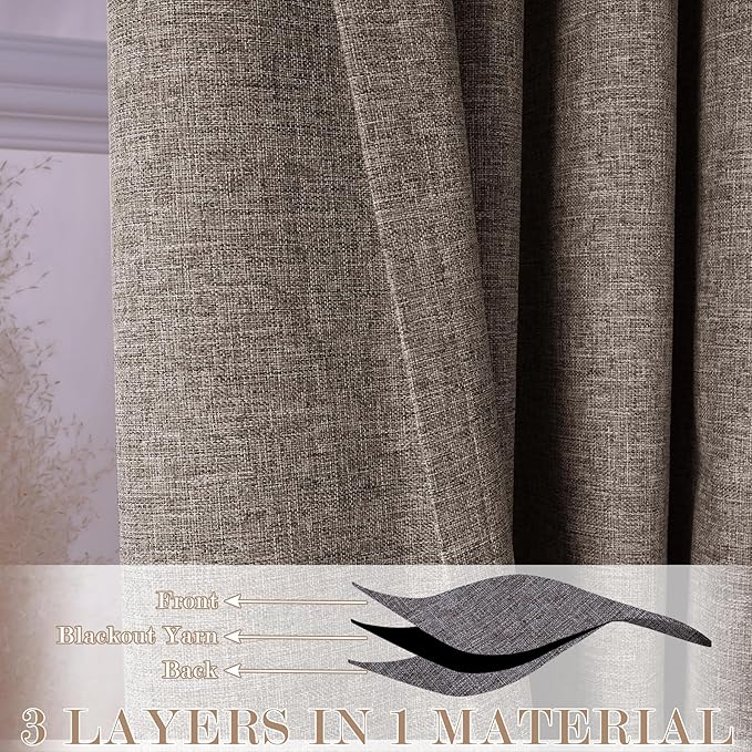 120" Wx96 L Linen Room Divider Drapes for Doorway/Glass Window/Sliding Door/Patio, Extra Wide Pinch Pleated Full Blackout Curtains for Girls Boys Teen Kids Room, 1 Panel, Light Coffee