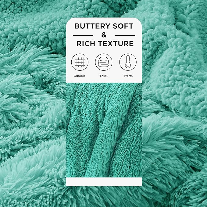 Bedsure GentleSoft Fluffy Aruba Blue King Size Blanket for Bed, Thick Soft Sherpa Faux Fur Fleece Bedding Fuzzy Plush Winter Warm Heavy Big Large King Blanket, Cozy Blue Gifts for Men Women, 108x90