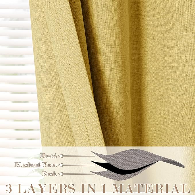 Room Divider Curtains Screen Partitions, Linen Look 100% Blackout Drapery 108 Inches Long, 100" Wide Pinch Pleated Window Drapes, Privacy Protecting, Light Blocking, (1 PC, Yellow)