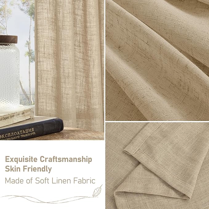 LAMIT Linen Curtains 84 Inches Long for Living Room, Bronze Grommet Linen Light Filtering Window Treatments Semi Sheer Burlap Drapes for Bedroom,2 Panels Set 60 x 84 Inch, Brown