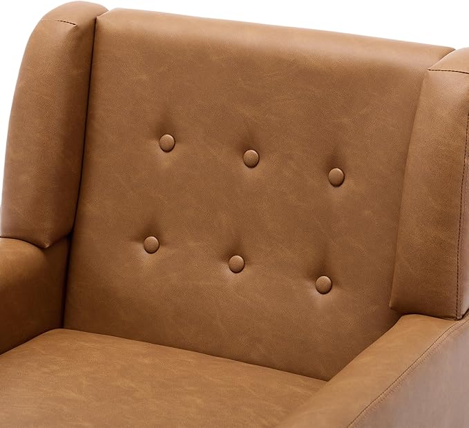 UIXE Faux Leather Accent Chair, Modern Arm Club Chair Upholstered Armchair for Living Room, Comfy Single Sofa Seats Button Tufted Reading Seating, Brown