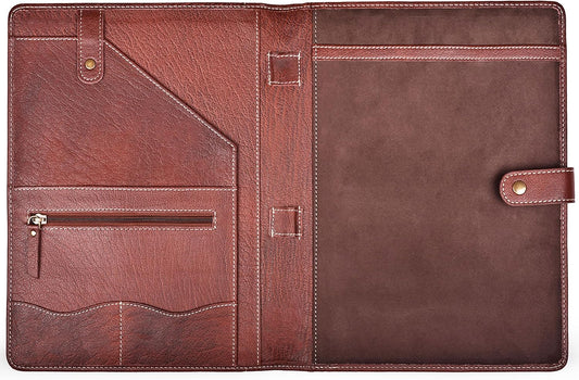 Genuine Leather Portfolio â Red Brown Professional Organizer & Resume Folder, Antique Leather Business Document Padfolio with Writing Pad, Ideal Gift for Men & Women