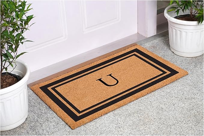 Calloway Mills 152961830U Black Border 18" x 30" Monogram Doormat, (Letter U)