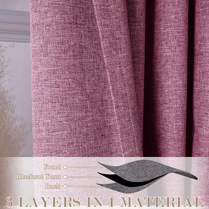 Extra Wide 100% Blackout Linen Textured Curtains - Room Dividers, W200 x L96 (1 Panel), Pinch Pleat Drapes for Living Room, Full Light Block Out Drapery for Sliding Door, Lilac