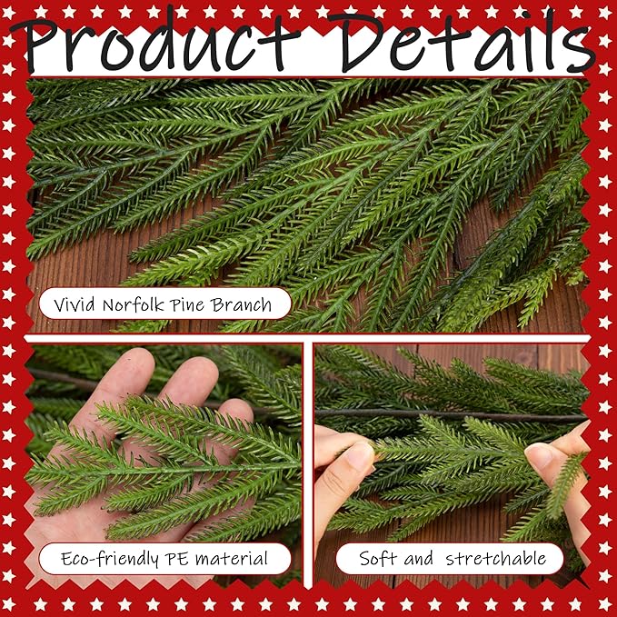 Watayo 6 Ft Christmas Norfolk Pine Garland, Dense Real Touch Pine Garland Ornament, Realistic Artificial Pines Greenery Garlands for Mantle, Table, Fireplace, Indoor, Outdoor Christmas Decoration