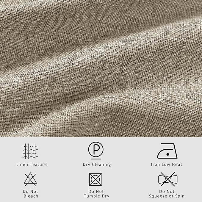 Macochico Extra Wide 100% Blackout Linen Curtains for Sliding Door Pleated Curtains with Hooks Insulated Soft Linen Drapes for Bedroom Living Room with Tieback Light Khaki 100”Wx84”L 1 Panel