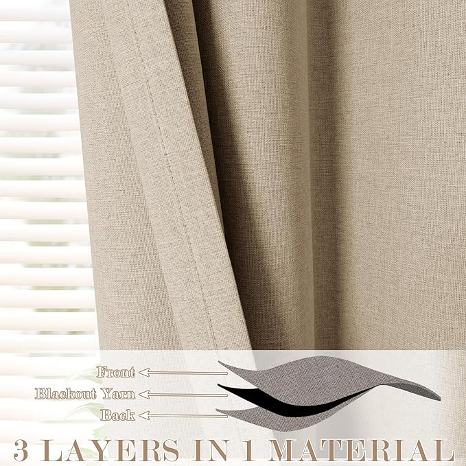 Full Blackout Privacy Curtains, 240 Inch Extra Wide Linen Blend Drapes, Pinch Pleat Window Drapery for Room Divider Storage/Space Room Separation, 1 Panel, W 240" x L 108", Sand Beige