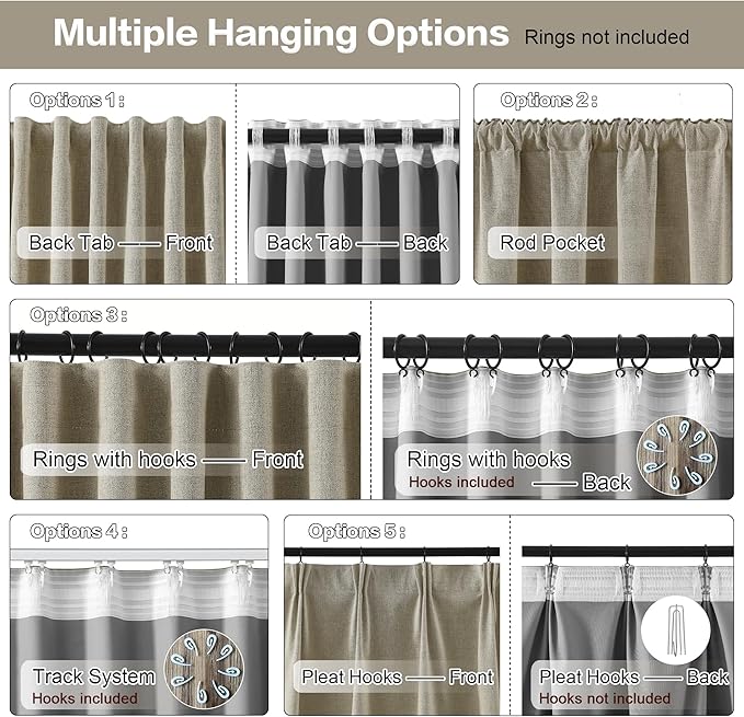 RAIN CITY 100 Inch Long Blackout Curtains for Living Room,Full Light Blocking Linen Blend Curtains with Hooks,Pinch Pleat Look Curtains for Office Bedroom Apartment,2 Panels,Taupe
