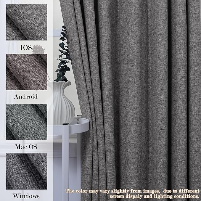 Room Divider Curtains Screen Partitions, Linen Look 100% Blackout Drapery 102 Inches Long, 100" Wide Pinch Pleated Window Drapes, Privacy Protecting, Light Blocking, (1 PC, Natural Grey)
