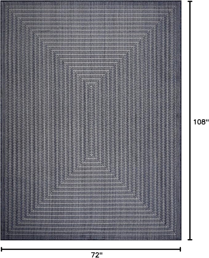 Adiva Rugs Outdoor Indoor Area Rug, Weather Resistant, Easy to Clean, Stain Resistant Floor Mat for Dining Room, Backyard, Deck, Patio (Navy Weiss, 6' x 9')