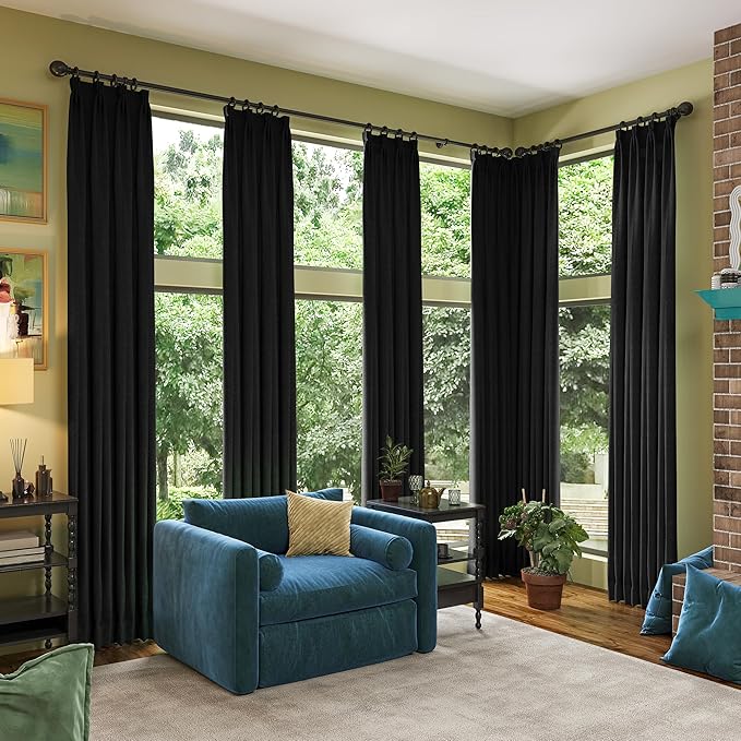 RAIN CITY 12 Feet Tall Blackout Curtains with Hooks 2 Panels Set Burg,100 Inch Wide Total Thermal Insulated Energy Saving Window Drapery for Living Room-50x144 Inches Long