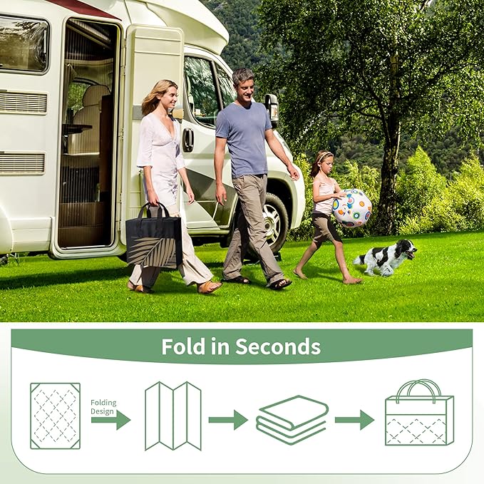 GENIMO Outdoor Rug 5' x 8' Waterproof for Patios Clearance, Reversible Outdoor Plastic Straw Camping Rug Carpet, Large Area Rugs Mats for RV, Picnic, Backyard, Deck, Balcony, Porch, Beach, Black&Brown