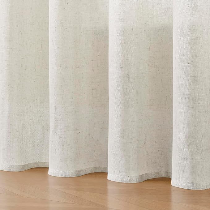 Joydeco Light Filtering Curtains 96 Inch Length for Bedroom, Linen Curtains 96 Inch Length 2 Panels Set for Living Room，White Semi Sheer Drapes 96 Inches Long with Rod Pockets