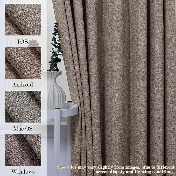 Extra Wide 100% Blackout Linen Textured Curtains - Room Dividers, W200 x L84 (1 Panel), Pinch Pleat Drapes for Living Room, Full Light Block Out Drapery for Sliding Door, Light Coffee