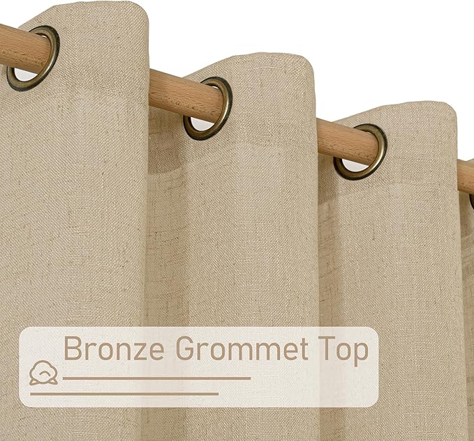 LAMIT Short Linen Curtains 45 Inch Long 2 Panels for Kitchen, Brown Light Filtering Panels Bronze Grommet Burlap Textured Window Drapes for Cafe/Windows/Dining Room, 34 x 45 Inch