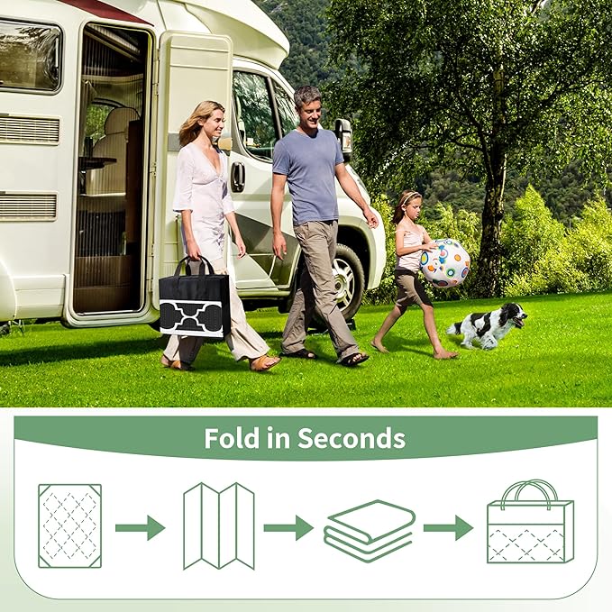 GENIMO 6' x 9' Outdoor Rug Waterproof for Patio Decor, Foldable Reversible Plastic Straw Area Rugs Mat for Camper, Morden Carpet for Outside, Rv, Deck, Porch, Picnic, Beach, Balcony, Black & White