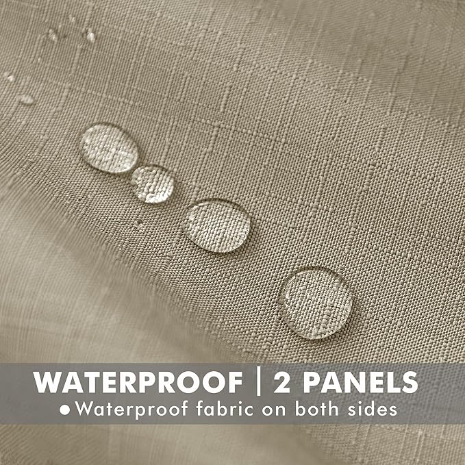 HolidayIdeas 4 Panels Linen Outdoor Curtains for Patio Waterproof Taupe Outside Curtains 110"x84"-Gazebo Wide Curtains Weighted Privacy for Pergola, Porch, Cabana, Living Room, Backyard, Pavilion