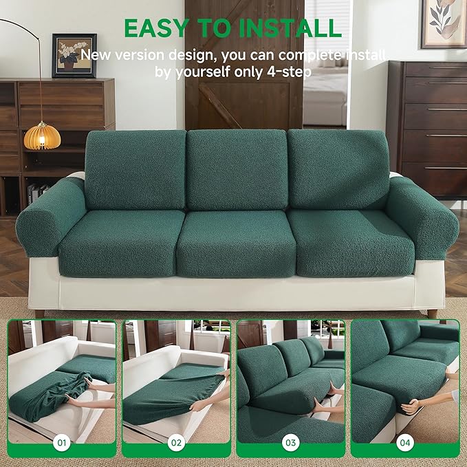 Couch Cushion Covers for Sectional Sofa, Stretch Soft Sofa Slipcovers Washable Wear-Resistant Universal Furniture Protector for Living Room(1 Piece Back Couch Cover, Green)