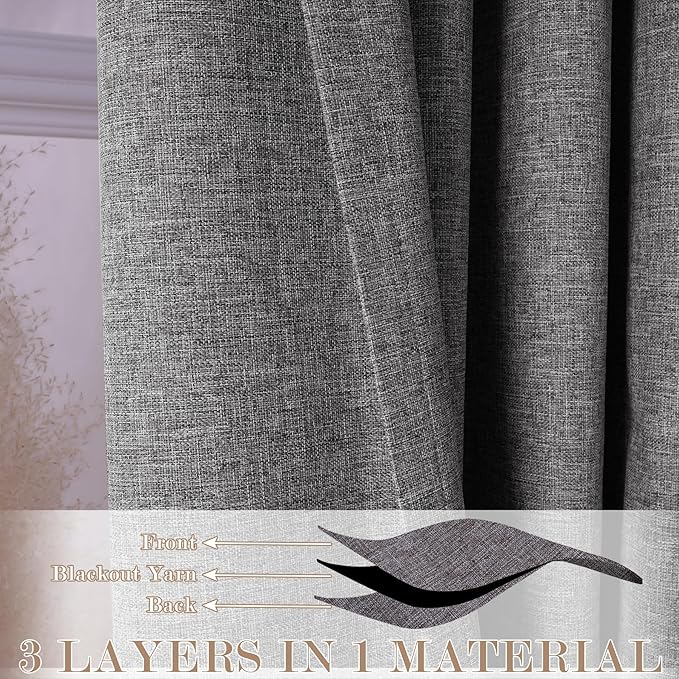120" Wx96 L Linen Room Divider Drapes for Doorway/Glass Window/Sliding Door/Patio, Extra Wide Pinch Pleated Full Blackout Curtains for Girls Boys Teen Kids Room, 1 Panel, Gray