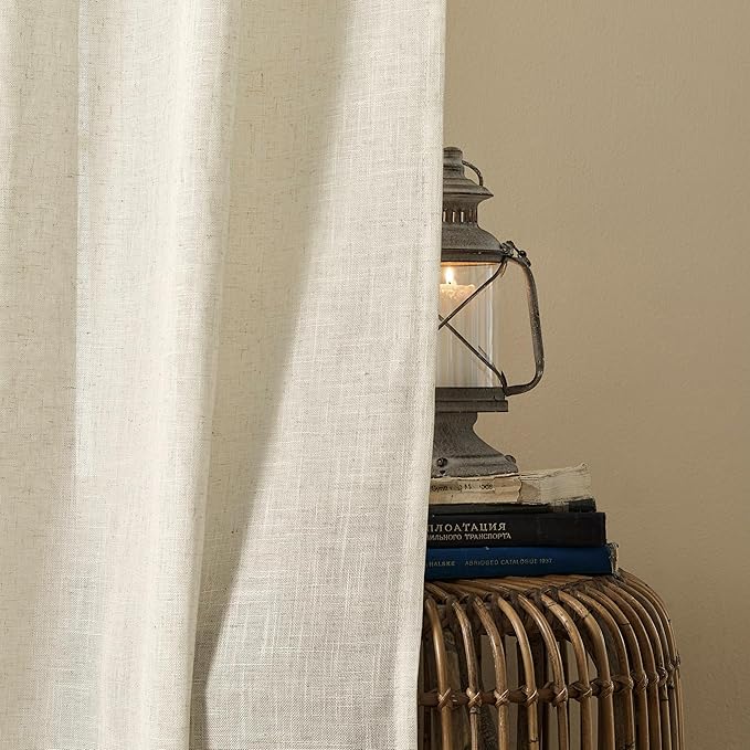 Joydeco Linen Curtains 84 Inch Length 2 Panel Sets,Light Filtering Curtains for Bedroom 52 Inch Wide Living Room Drapes with Back Tabs & Rod Pockets (W52 x L84 Inch, Beige)