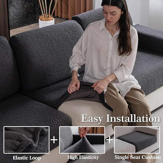 Couch Cushion Covers for Sectional Sofa, Stretch Soft Sofa Slipcovers Washable Wear-Resistant Universal Furniture Protector for Living Room(1 Piece Chair Cover, Dark Gray)