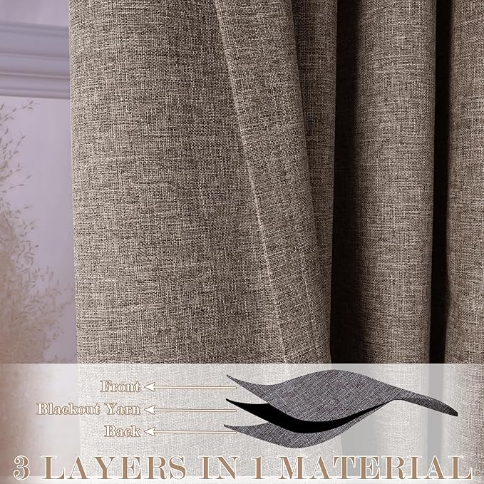 Full Blackout Privacy Curtains, 240 Inch Extra Wide Linen Blend Drapes, Pinch Pleat Window Drapery for Room Divider Storage/Space Room Separation, 1 Panel, W 240" x L 108", Light Brown