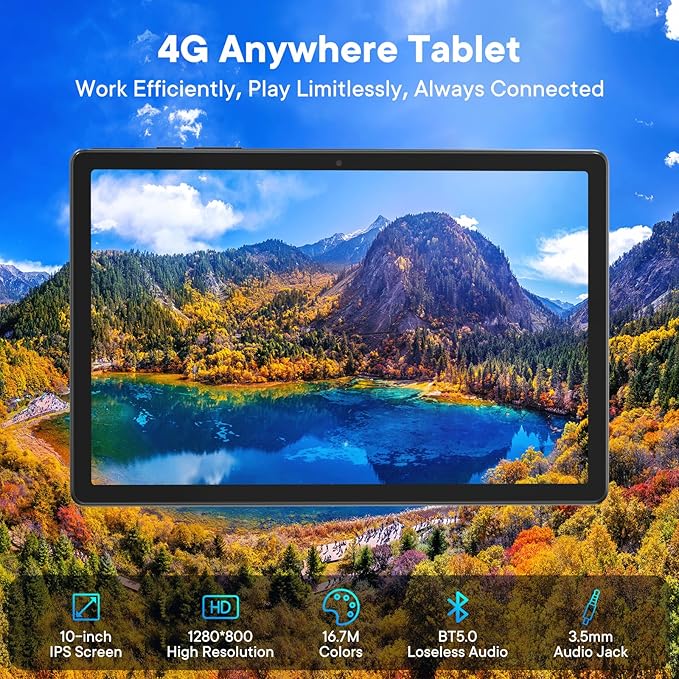 HAOVM Android 15 Tablet 10 Inch 4G LTE Cellular Tablet Unlocked with SIM Card Slot,Octa-Core Helio G80 CPU for Fast Gaming & Streaming,8MP Camera,GPS,Parental Control,Includes Protective Case,Black