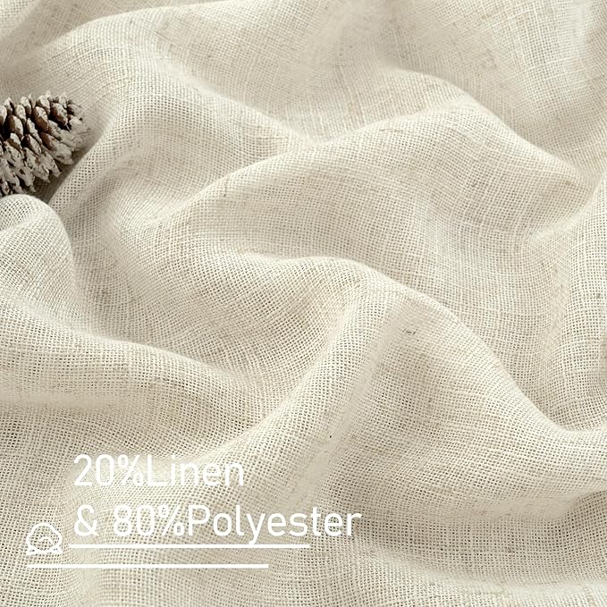 LAMIT Sheer Linen Curtains 63 inches Length, Light Filtering Panels Bronze Grommet Linen Textured Neutral Drapes for Kitchen/Bedroom, Natural, 2 Panels, 34 x 63 Inch
