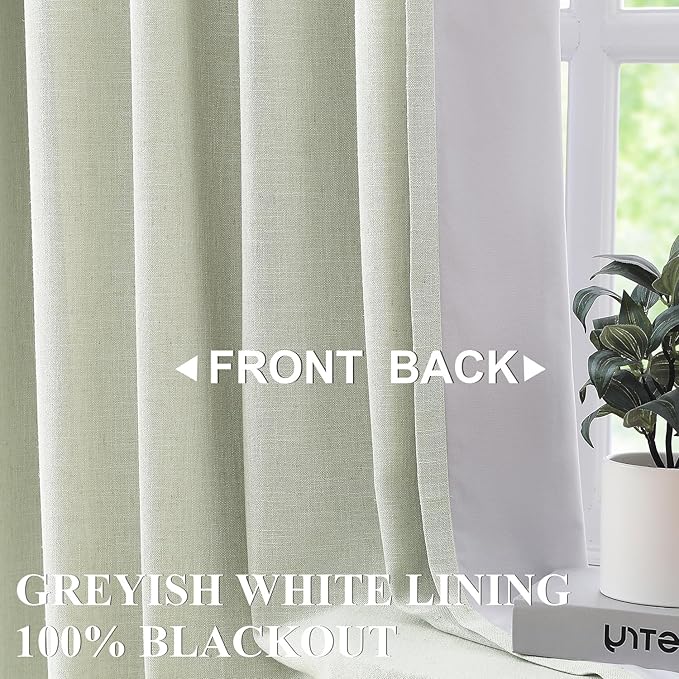 Vision Home Soft Green Pinch Pleated Full Blackout Curtains Linen Blended Room Darkening Window Curtains 72 inch for Living Room Bedroom Thermal Insulated Pinch Pleat Drapes with Hooks 60" Wx72 Lx1