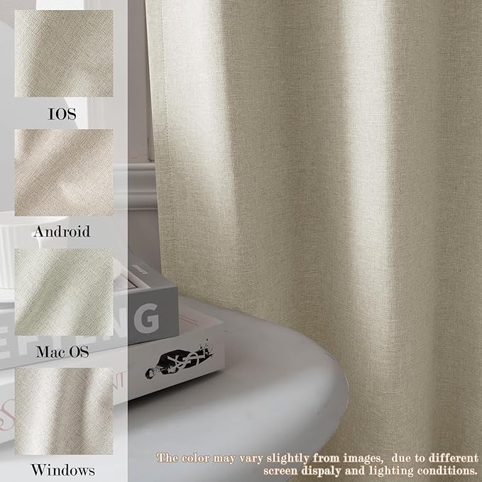 70" W x 108" L Faux Linen Room Divider Curtains, Full Blackout Pinch Pleated Drapes for Traverse Rod, Bedroom Divider Privacy Drapery with Hooks for Ceiling Track, 1 Panel, Ivory White