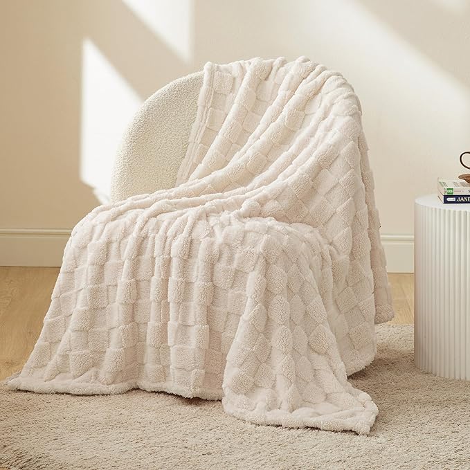 Bedsure GentleSoft Twin Blanket for Bed Light Beige - Super Soft Cozy Blankets for Women Men Girls, Cute Fuzzy Fleece Throws for Bedroom Couch, 60x80 Inches