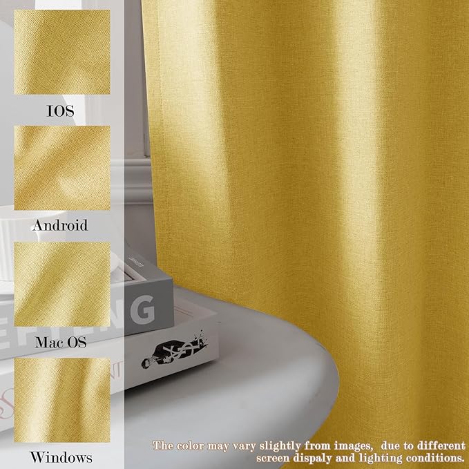 Yellow Pinch Pleat 100% Blackout Drapes Linen Blend, Room Divider, Room Darkening, Energy Saving, Furniture Protecting, Light Blocking Extra Wide Privacy Curtains, 240Wx84L, 1 PC
