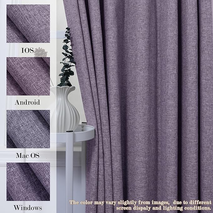 Extra Wide 100% Blackout Linen Textured Curtains - Room Dividers, W200 x L96 (1 Panel), Pinch Pleat Drapes for Living Room, Full Light Block Out Drapery for Sliding Door, Violet