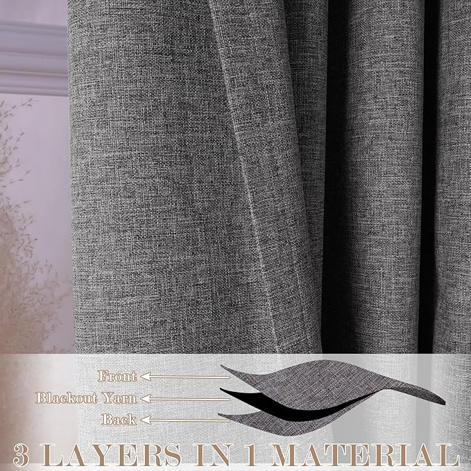 120" Wx108 L Linen Room Divider Drapes for Doorway/Glass Window/Sliding Door/Patio, Extra Wide Pinch Pleated Full Blackout Curtains for Girls Boys Teen Kids Room, 1 Panel, Natural Grey