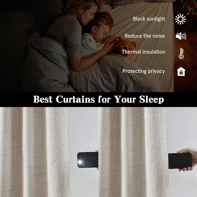 RAIN CITY Extra Long Blackout Curtains 132 Inches Long,Custom Length High Ceiling Tall Draperies for Large Windows Living Room Back Tab Rod Pocket with Hooks(50 x 132-in 11ft Beige 2PCs)