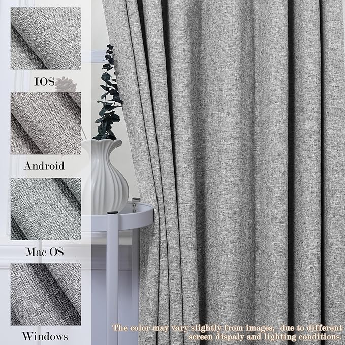 Extra Wide 100% Blackout Linen Textured Curtains - Room Dividers, W200 x L96 (1 Panel), Pinch Pleat Drapes for Living Room, Full Light Block Out Drapery for Sliding Door, Light Grey